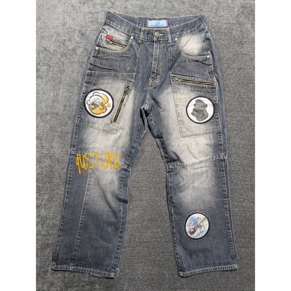 Justice Other - Justice Denim Popeye the Sailor Man Y2K Wide Leg Jeans Blue Embroidered 32x27